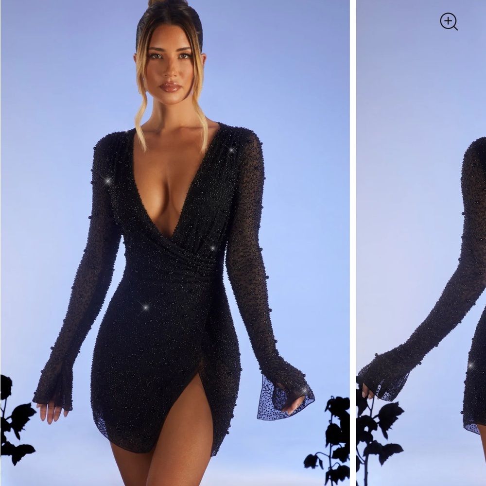 Oh Polly Embelished Elegant Black Long Sleeve Dress